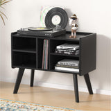 Forevich Record Player Stand Table with Vinyl Storage Holder Large Turntable Record Stand with Power Outlet Holds Up to 220 Albums Display Shelf Cabinet with Wood Legs for Living Room Black Forevich