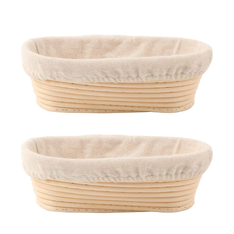 DOYOLLA Bread Proofing Baskets Set of 2 10 inch Oval Shaped Dough Proofing Bowls w/Liners Perfect for Professional & Home Sourdough Bread Baking DOYOLLA