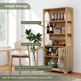 RARZOE Set of 2 Bookshelves and Bookcases, 5-Tier Arched Bookshelf with Glass Doors, Floor Standing 5 Shelf Book case, Wood Display Cabinet Storage Organizer for Living Room, Bedroom, Office(Natural) RARZOE