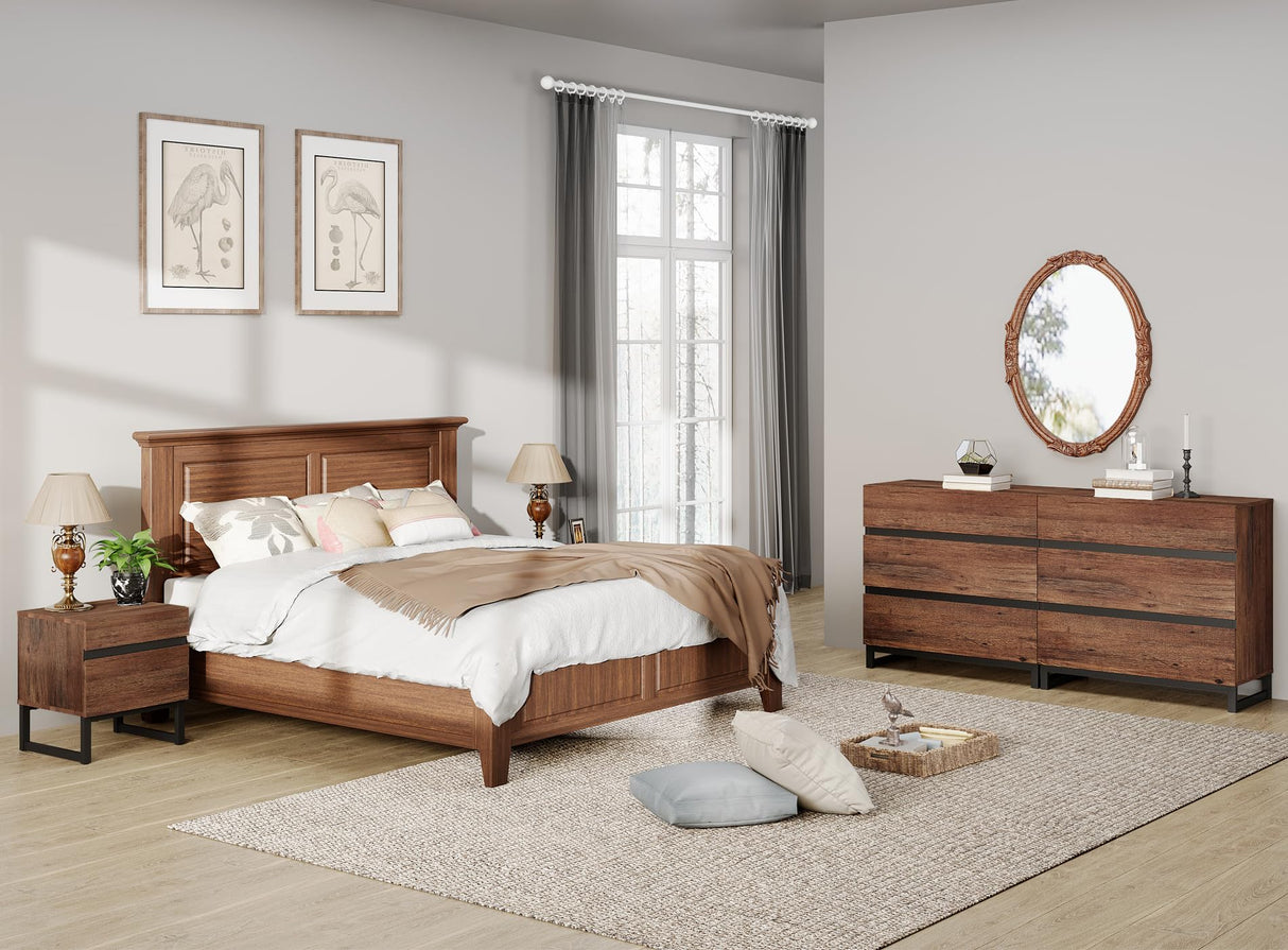 WAMPAT 3 Piece Dresser and Nightstand Sets, 63 Inches Dresser &Chest with 6 Drawers, 2 Nightstand with 2 Drawers Side Table for Bedroom, Bedroom Furniture Set,Brown WAMPAT