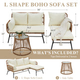 Bezseller 3-Piece Outdoor Patio Furniture Set, L-Shaped Rattan Sectional Sofa with Thick Cushions, Glass Coffee Table – All-Weather Conversation Set for Backyard, Porch, Poolside Bezseller