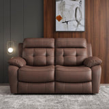 Msutree Loveseat Recliner Sofa, Oversized 2 Seater Reclining Loveseat Chair, Top Grain Leather Manual Recliner Sofa, Brown Modern Double Seater Couch for Living Room Msutree