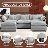 Ihanherry 111.4" U Shaped Modern Cloud Sofa Modular Sectional Couch with 2 Ottoman, 5-Seat Chenille Deep Seat Sofa with Pillow for Living Room, Bedroom and Apartment, Grey Ihanherry