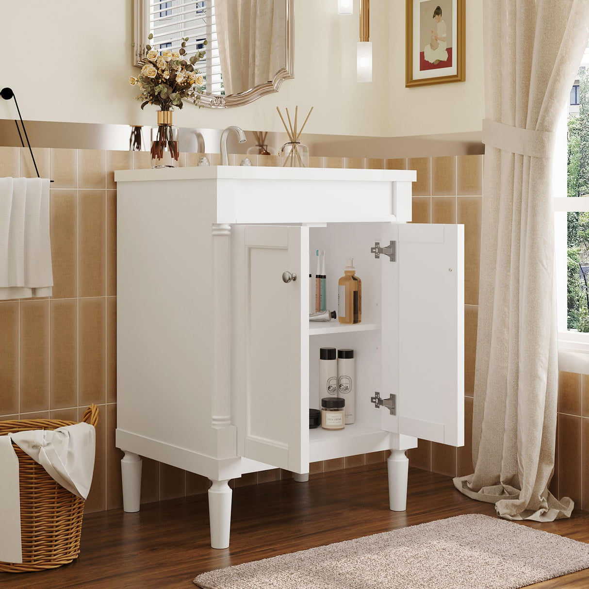 Virubi 24 Inch Bathroom Vanity with Single Sink Combo Set, Modern Bathroom Storage Cabinet with Double Soft Closing Doors, Solid Wood Frame Bathroom Vanities. Virubi