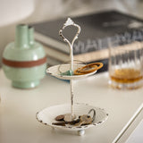 Stonebriar Small 2 Tier Worn White Metal Tray, Rustic Farmhouse Decor, Tiered Jewelry Tray for Vanity or Bathroom, 9.25" Stonebriar