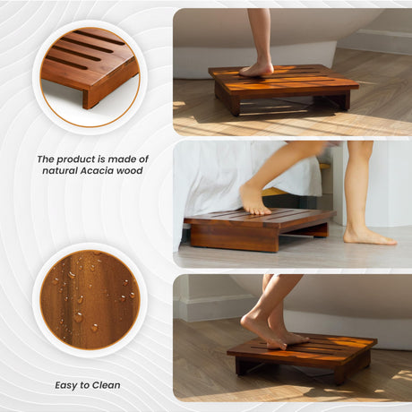 Holana 3.5" Wooden Step Stool for Adults (No Assemble Required)- 500 Lbs One Step Stools for High Bed Riser - Small Stepping Stool for Elderly, Seniors, Kid/Bathroom, Bed, Kitchen (Acacia Wood) HOLANA