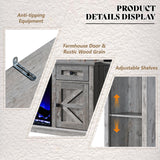 AMERLIFE 98in Farmhouse Entertainment Center with 36" Fireplace, TV Stand, Bookshelves, Wine Cabinet, Fits 75" TVs, Large Wall Unit Media Console with Power Outlets & Barn Doors, Living Room, Grey AMERLIFE