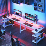 ODK 58 Inch L-Shaped Gaming Desk with LED Lights, USB Charging Ports, and Storage Solutions in Pure White ODK