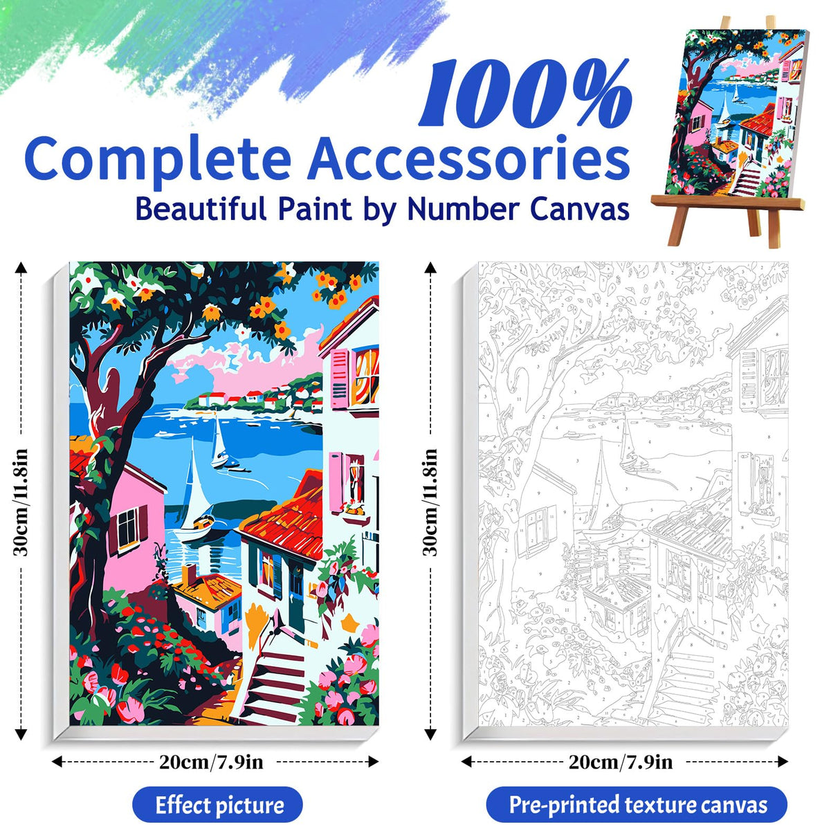 ZTOTZ Paint by Numbers Framed Canvas Seaside Beach, Paint by Numbers Kit for Adults Landscape,Framed Paint by Numbers for Adults Ocean Scenery, 8x12inch ZTOTZ