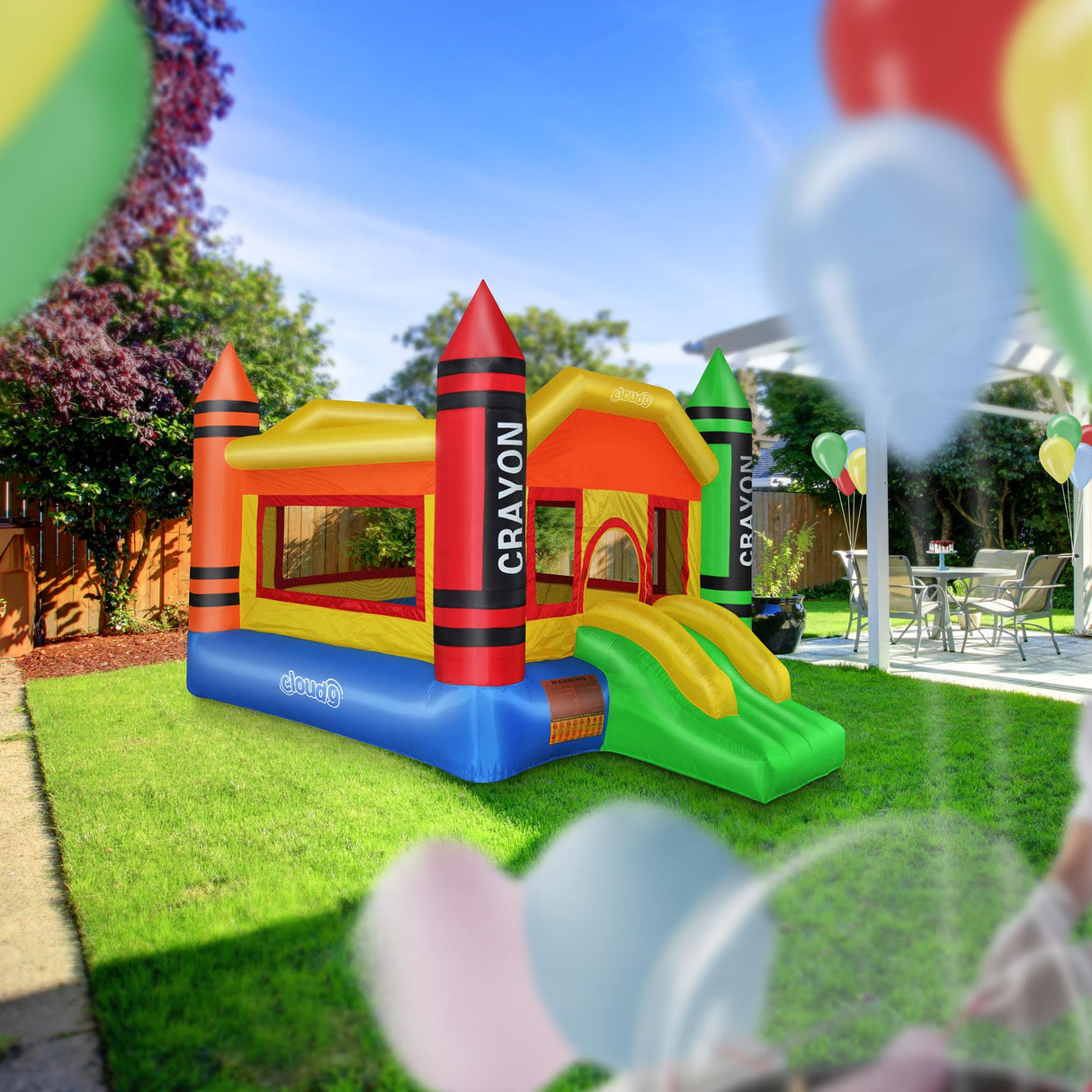 Cloud 9 Mini Crayon Bounce House with Slide, Inflatable Bouncer for Kids, Without Blower Cloud 9