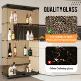 LFT HUIMEI2Y 4-Shelf Brown Glass Display Cabinet with Double Doors, Curio Cabinets Tempered Glass Floor Standing Bookshelf for Bedroom, Kitchen, Living Room 64”x 17”x 14.5” Black LFT HUIMEI2Y