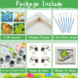 4Pack Dinosaur Paint by Number for Kids with Wooden Frame,4 Dinosaurs Canvas Paints by Number Canvas, Dinosaur Gifts for Kids Easy Paint with Numbers DIY Acrylic Oil Painting Kits for Home Wall Decor Ertyjikg