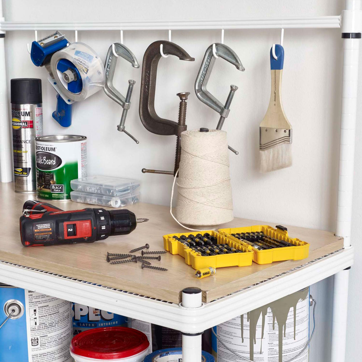 Design Ideas MeshWorks Metal Storage Utility Wood Top Shelving Unit Rack for Garage and Kitchen Storage, 35.4” x 17.7” x 63”, Sage Green Design Ideas