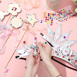 Equsion 72 Pcs Foam Princess Crowns DIY Tiaras Kids Party Princess Supplies Rhinestone Sticker Wooden Wand for Birthday Party Girls Making Your Own Tiara Equsion
