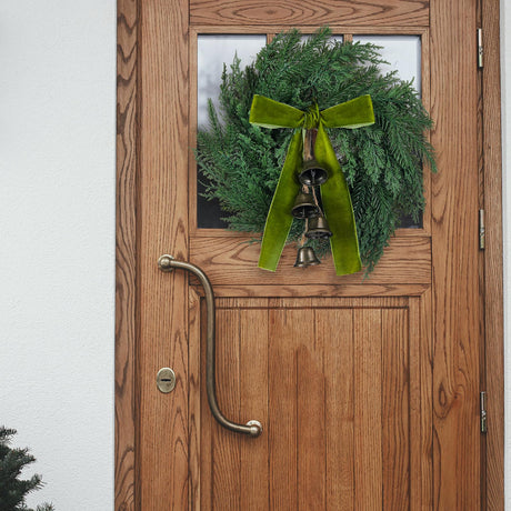 Chuangdi 2 Pcs Christmas Norfolk Wreath with Cypress Cow Bells and Velvet Ribbon Bow 11.8" Faux Pine Greenery Winter Wreath Rustic Swag for Xmas Home Table Wall Window Porch Door Indoor Outdoor Decor Chuangdi