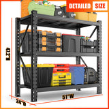 Heavy Duty Storage Shelves, 51.2"W Metal Garage Shelving Units, Durable Adjustable Steel Utility Shelf for Home Commercial Industrial Warehouse Storage Organization Utility Shelving Units, Black PRESTELION