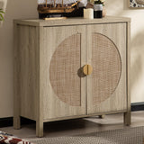 SICOTAS Accent Wood Storage Cabinet with Rattan Doors, Sideboard Buffet Cabinet with Adjustable Shelves, Multifunctional Console Table Rattan Credenza for Dining Room, Living Room, Entryway SICOTAS