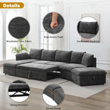 Merax 146.9" Black Curved Sleeper Sofa, Sectional 5 Seat L-Shaped Couch Set with Pull Out Bed, Removable Ottoman & USB Ports, Convertible Chaise SofaBed for Living Room and Apartment, Black Merax