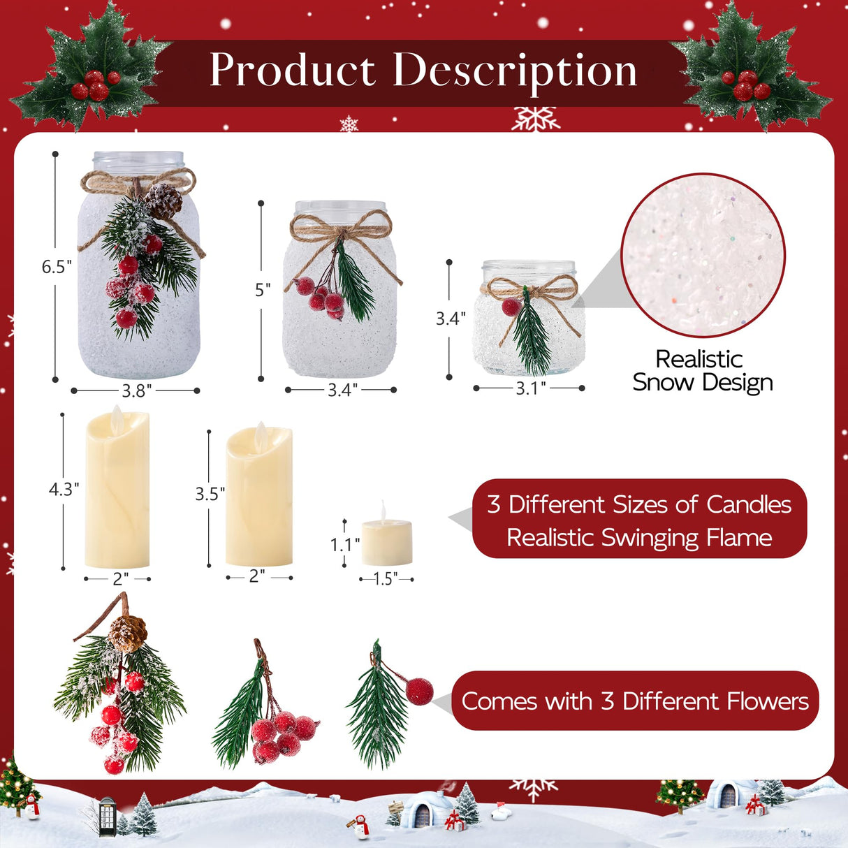 KIVIVO Christmas Centerpieces for Tables, Table Decor with Mason Jar, Flowers, Christmas Winter Table Decorations Centerpieces, Xmas Holiday Center pieces for Tables, Kitchen, Room, Dining Decor KIVIVO