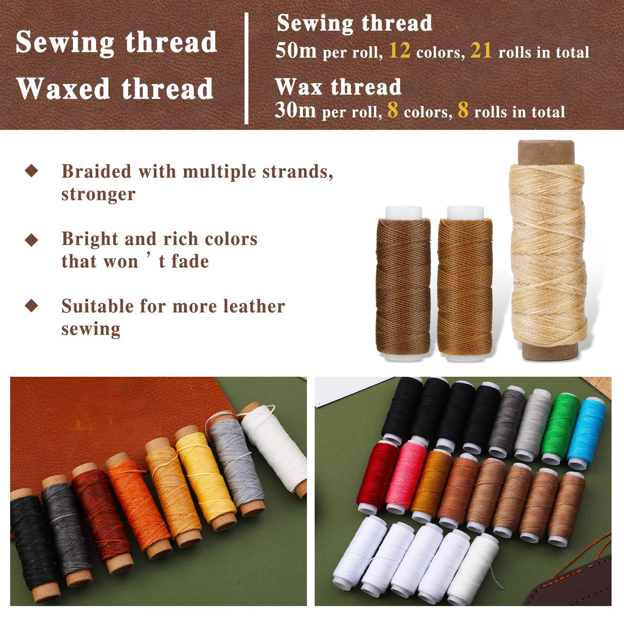 BUTUZE Leather Kit, Leather Tooling Kit, Practical Leather Working Tools with Leather Stamping Tools, Beveler, Groover, Stitching Punch Sewing Thread and Needles - Leather Roll Bag and Manual BUTUZE