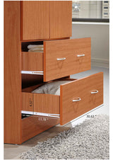 HODEDAH 2 Door Wood Wardrobe Bedroom Closet with Clothing Rod inside Cabinet and 2 Drawers for Storage, Cherry Hodedah