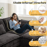 SAMERY Modular Sectional Sofa, 113" L Shaped Couch Set for Living Room Comfy Cloud Couch with Movable Ottoman, Extra Deep Seat Sofa Sleeper with 5 Pillows, Black Chenille 3-Seater Sofa SAMERY