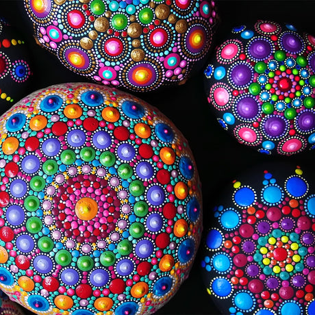 Potchen 10 Pcs Mandala Rock Painting Kit Mandala Dotting Tools Kit Wooden Rocks Dot Paint Stencils Tool Set for Adults Arts Drawing Home Decor Activity DIY Mothers Day Gift Potchen
