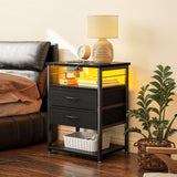 AODK Night Stand with Charging Station, End Table for Bedroom Tall Nightstand with Drawers, Small Nightstand for Bedroom, 4 Tier Storage Bedside Table, Black AODK
