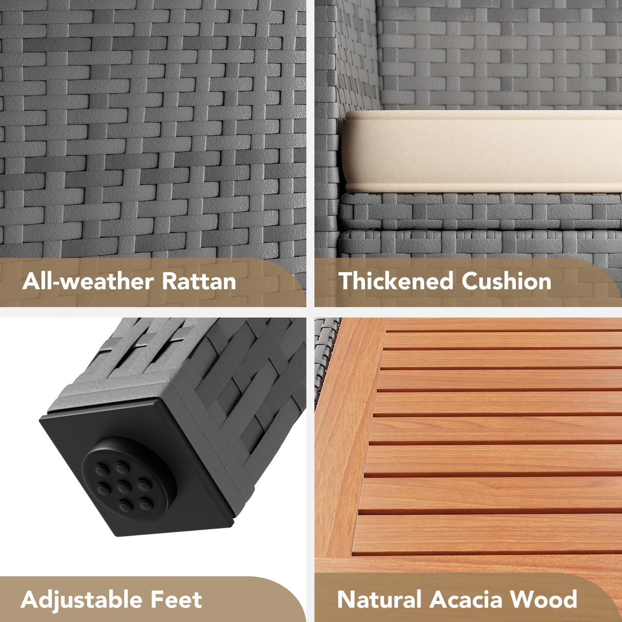 Devoko Outdoor Patio Dining Sets 9 Pieces Wicker Outdoor Dining Table and Chairs Set with Acacia Wood Table Top and Widened Armrests for Backyard, Garden, Deck (Grey) Devoko