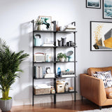 ODK 5-Tier Ladder Bookcase, Industrial Storage Shelf with Metal Frame for Living Room, Home Office, Kitchen & Bedroom, Space Saving Freestanding Organizer Rack, Black (8" D x 16" W x 74" H) ODK