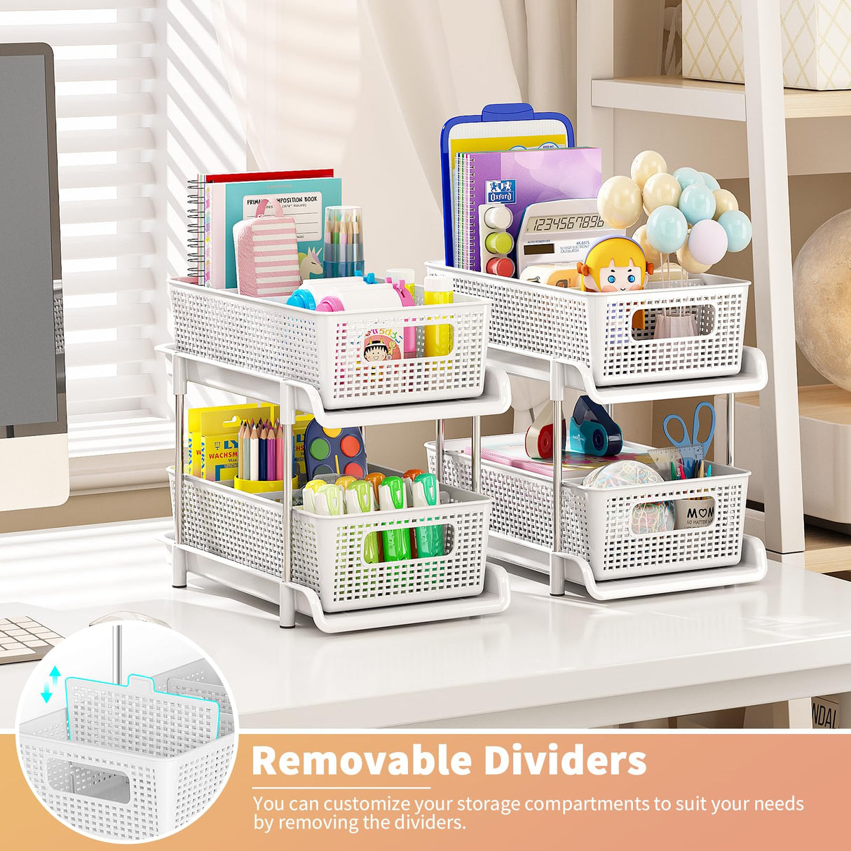 RIKOJUXI Bathroom Organizer with Dividers, 2Pcs 2 Tier Stackable Under Sink Organizers and Storage Cabinet Organizers for Bathroom Kitchen Pantry Organization and Storage, Medicine Cabinet Organizer RIKOJUXI