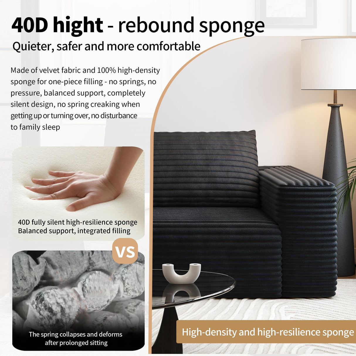 63" Loveseat Sofa,Modular Couch with Deep Seat Memory Foam,Comfy Small Cloud Couch for Small Spaces,No Assembly Required Sofa for Living Room Bedroom,Apartment,Black Settab