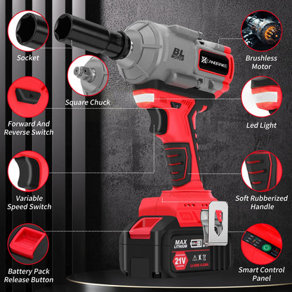 Canbrake 1000N.m(740ft-lbs) Cordless Impact Wrench,21V 1/2 Inch High Torque Impact Gun with 2 x 4.0Ah Batteries,Fast Charger & 5 Sockets,Electric Impact Variable Speeds for Car Truck Mower Ho - WoodArtSupply