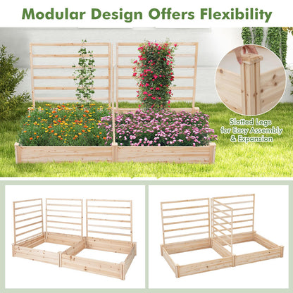 HAPPYGRILL Raised Garden Bed with 3 Trellises, Outdoor Wood Raised Bed w/ 2 Planter Boxes for Flowers, Vegetables, Fruits Climbing Vines, Elevated Garden Box for Yard Patio, 88" L x 45" W x 4 - WoodArtSupply