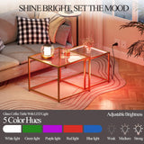 Nesting Coffee Table Set of 2, Gold Glass Coffee Tables, Square Center Coffee Table for Living Room,Nesting Tables with LED Lights for Home, Office, Bedroom, Tempered Glass-top with Sturdy Metal Frame Adompacat
