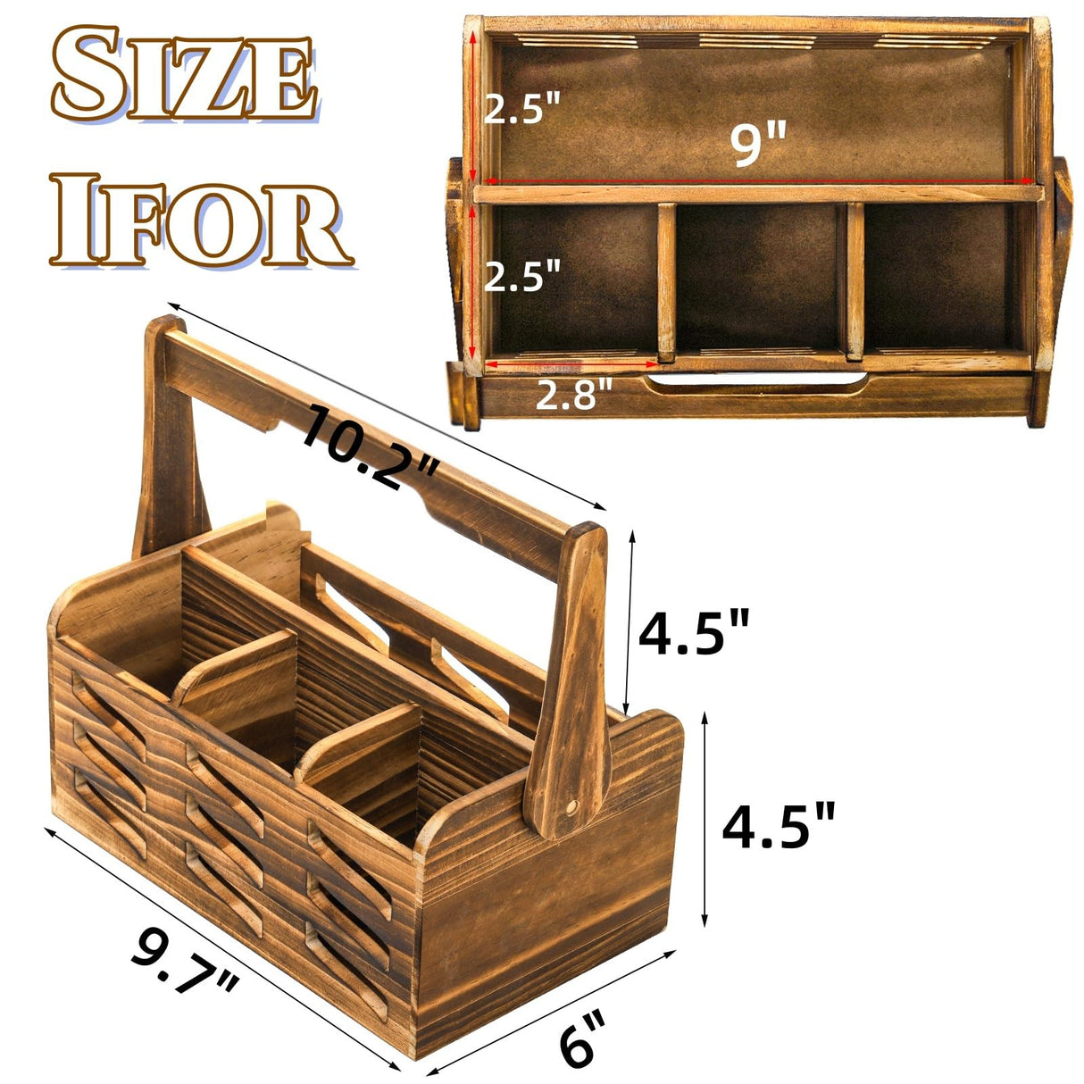 Noamus Silverware Caddy with Handle, 4 Compartments Wooden Flatware Utensil Holder, Cutlery Organizer Napkin Storage for Countertop, Kitchen Bathroom Bedroom, Farmhouse Decor, Party Camping Picnic Noamus