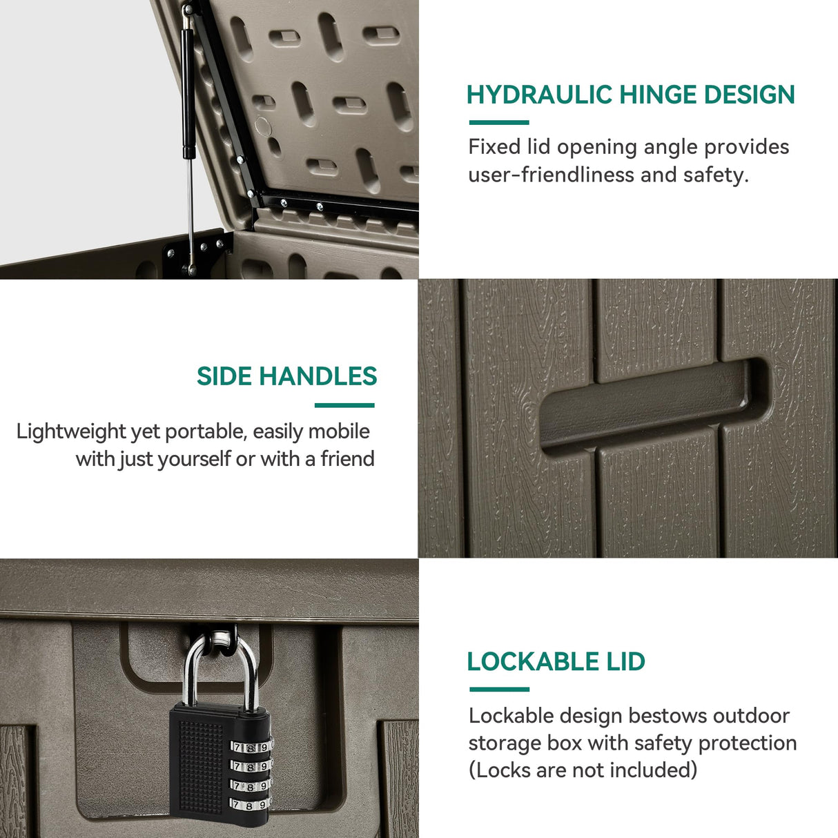 YITAHOME XXL 230 Gallon Large Deck Box,Outdoor Storage for Patio Furniture Cushions,Garden Tools and Pool Toys with Flexible Divider,Waterproof,Lockable (Light Brown) YITAHOME