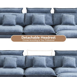 103'' Cloud Modern 3 Seater Couch with Detachable Headrest, Modular Sectional Sofa with Ottoman, Oversized L Shape Chenille Comfy Sofa with Armrests for Living Room, Blue Abbrevi