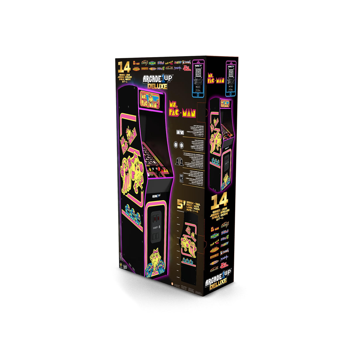 ARCADE1UP Ms. PACMAN Deluxe Black Variant Arcade Machine, built for your home, with 5-foot tall full-size stand-up cabinet, 14 classic games, and 17-inch screen ARCADE1UP