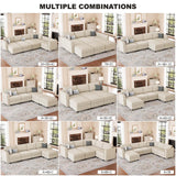 Belffin Modular Sectional Sofa with Storage Ottoman Seats, Corduroy Oversized Convertible Modular Sofa Bed Sectional Couch for Living Room, Beige Belffin