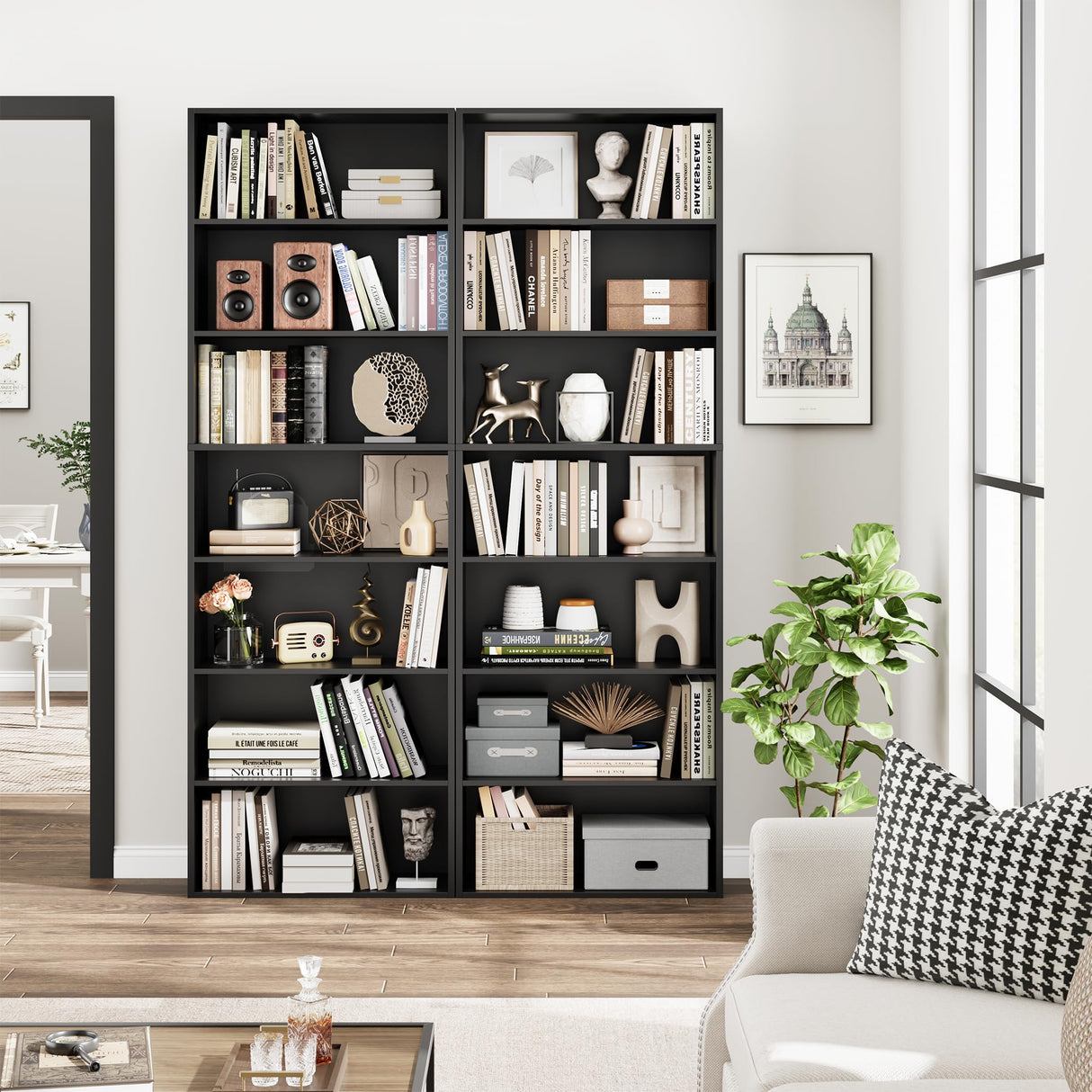 FACBOTALL 82" Tall Bookshelf, 7-Tier Open Shelves Bookcase, Freestanding Display Storage Shelves, Tall Bookcase Home Decor Furniture for Home Office, Living Room, Bedroom, Black FACBOTALL