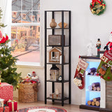 YUFAM 66in Tall Bookshelf 6-Tier Small Narrow Bookcase, Skinny Book Shelf for Small Space, Farmhouse Slim Shelf with Storage, Wood Freestanding Display Thin Bookshelves for Living Room, Office, Black YUFAM