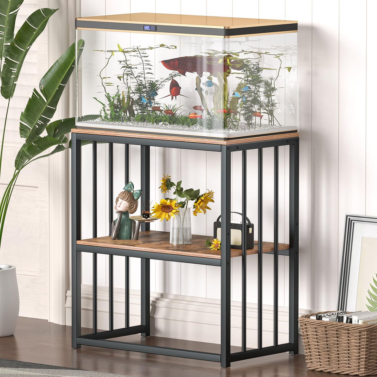 MELLCOM 20-29 Gallon Fish Tank Stand, Adjustable 2-Tier Metal Aquarium Stand with Shelf for Fish Tank Accessories Storage,Turtle Reptile Terrariums Stand Rack for Home Office,Tank not included MELLCOM