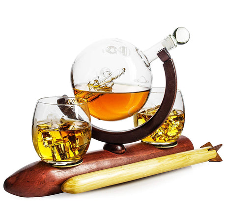 Rocket Wine & Whiskey Decanter Set, Rocket Decanter, Solar System Planets Globe Decanter, Limited Edition, Descriptive Planets Rotating Around Sun, Personal Glass planetarium, Space Lovers Gift! The Wine Savant