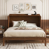 DNChuan Queen Size Murphy Cabinet Bed with Storage Drawer and Charging Station, Foldable Dresser Platform Bed with Oval Rattan Decoration Panel, Space Saving, Walnut DNChuan