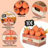 Whaline Fall Decorations for Home Indoor Fall Thanksgiving Table Decor Wooden Crate with Pumpkin Maple Leaf Wood Frame Small Blackboard Farmhouse Fall Kitchen Tiered Tray Decor Mantle Shelf Desk Whaline