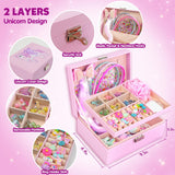 ZMLM DIY Unicorn Jewelry Box with Kids Jewelry Set,Headband Making Kit,Hair Accessories Set, Arts and Crafts for Kids, Gift for Ages 4-10 Year Old Girl, Best Birthday Gifts ZMLM