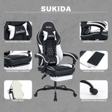 Ergonomic Video Gamer Chairs Gaming Computer Chairs Gamer Chairs for Adults Massage Lumbar Support Swivel Height Adjustable Headrest Backrest SUKIDA