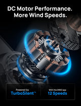 Dreo Ceiling Fans with Lights, 12 Speeds & 3 Fan Modes, Quiet DC Motor, Low Profile Easy to Install, Flush Mount Smart Ceiling Fan with Dimmable LED, 12H Timer for Bedroom, Remote, Silver, 44'' Dreo