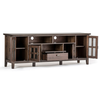 SIMPLIHOME Artisan SOLID WOOD 72 Inch Wide Transitional TV Media Stand in Natural Aged Brown for TVs up to 80 Inch, For the Living Room and Entertainment Center